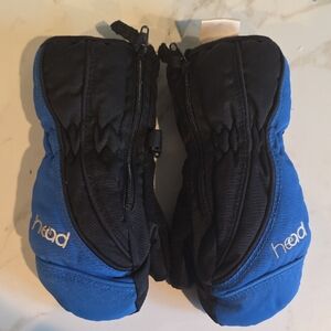 Head Black and Blue Zipper Lined Snow Mittens